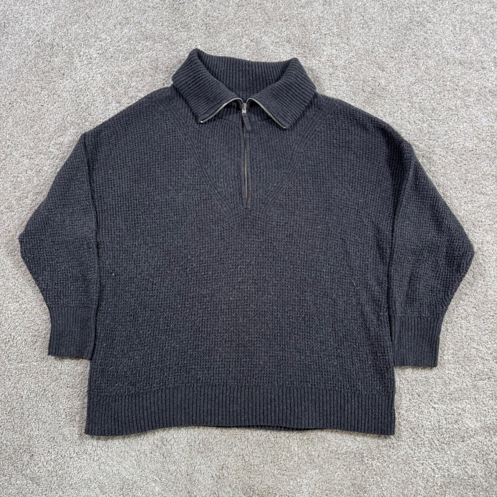 Aerie Womens Charcoal Gray Waffle Knit Quarter Zip Pullover Sweater Size Medium